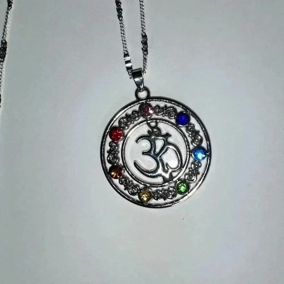 925 sterling silver chain,multi color stone pendant yoga Aum mediation - Picture 14 of 16